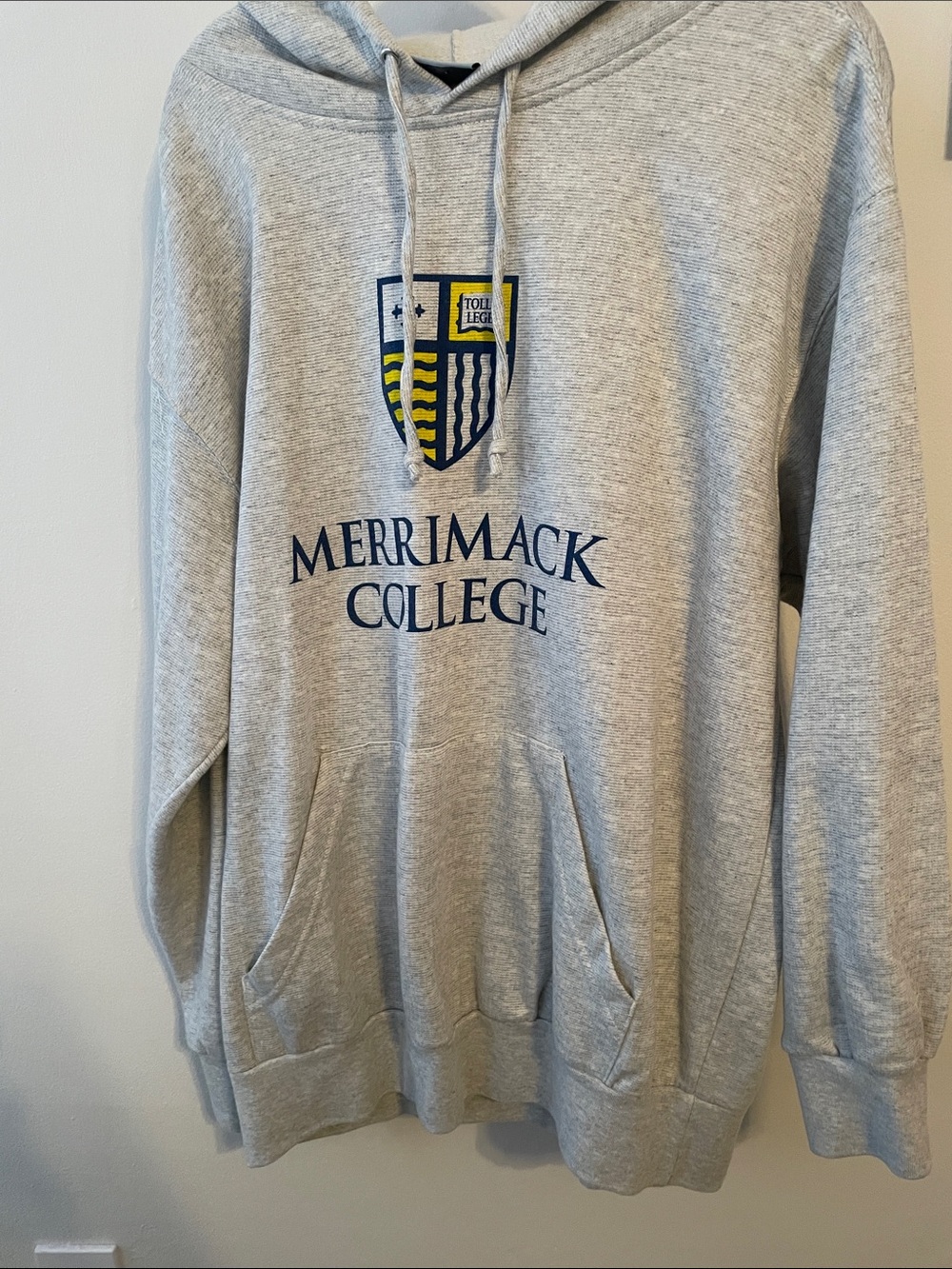 MV Sport Merrimack College Light Gray Hoodie with Navy & Yellow Crest